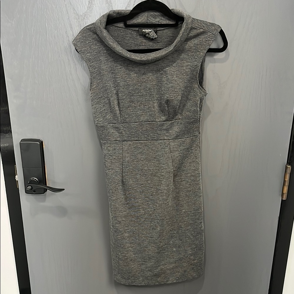 Alyn Paige Gray Sheath Dress Sleeveless Cowl Neck